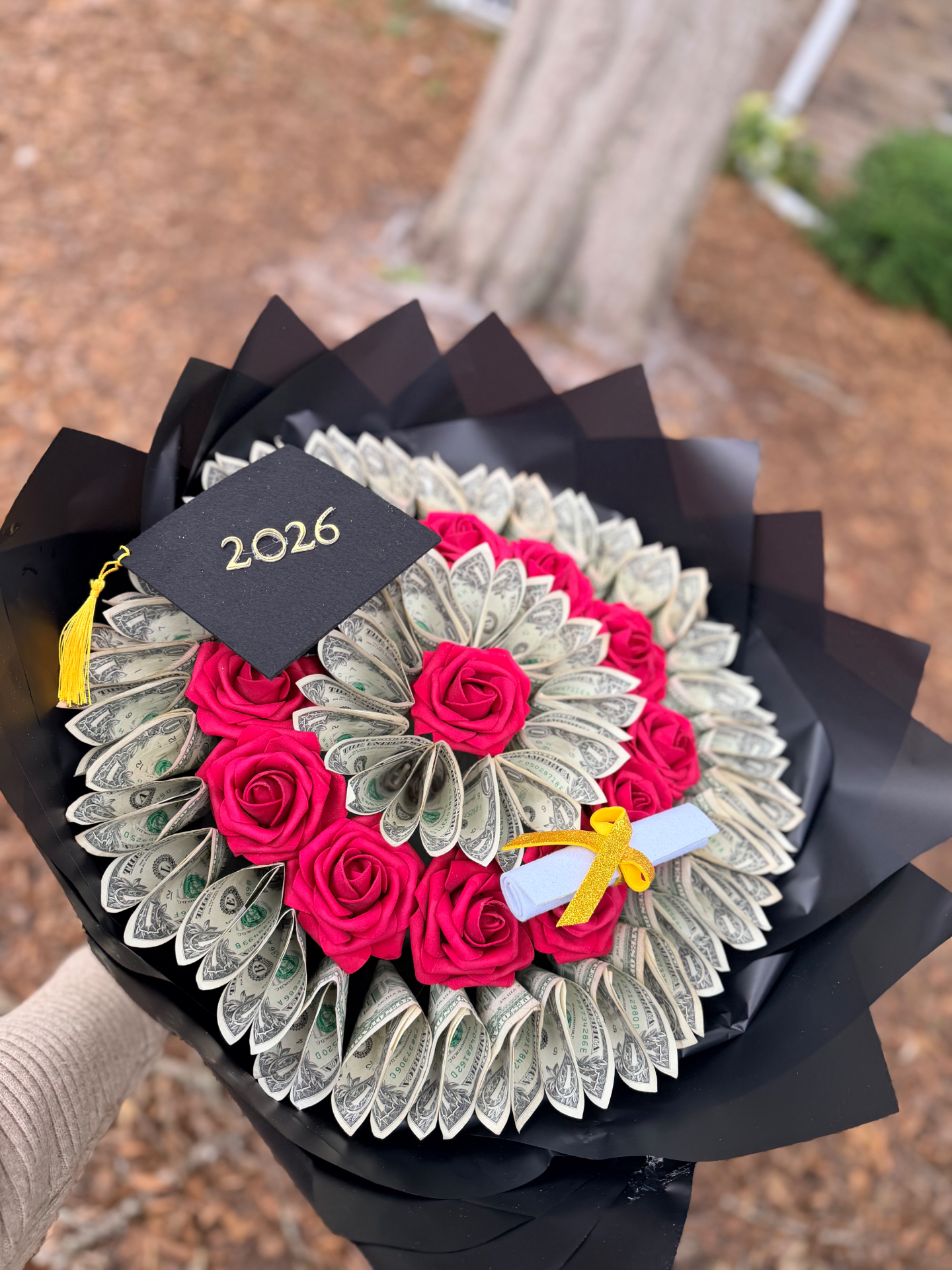 Money bouquet — class of 2026 cap