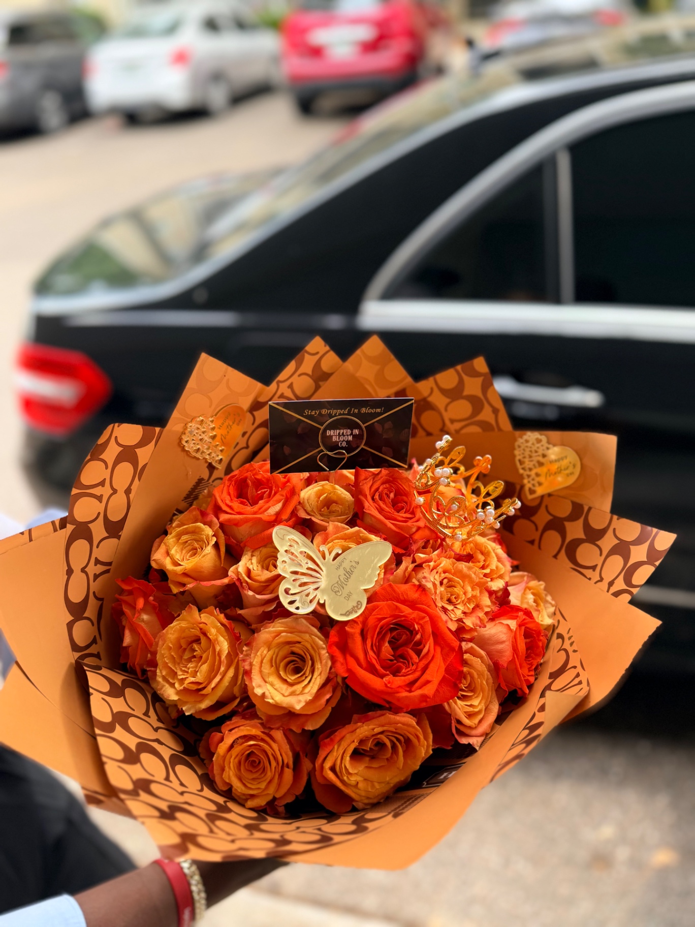 Happy Mother's Day — orange roses with crown