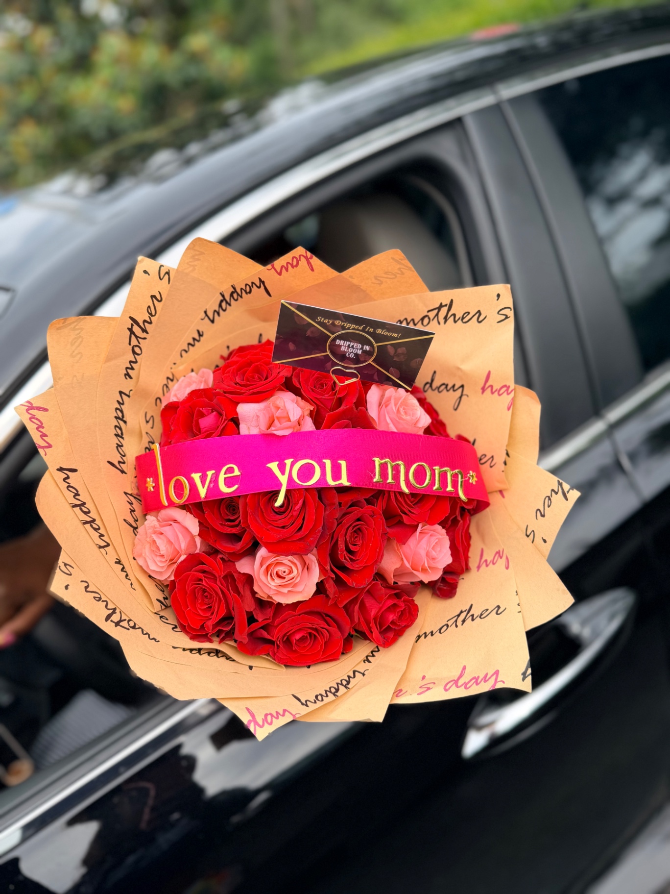Love You Mom — red & pink kraft wrap